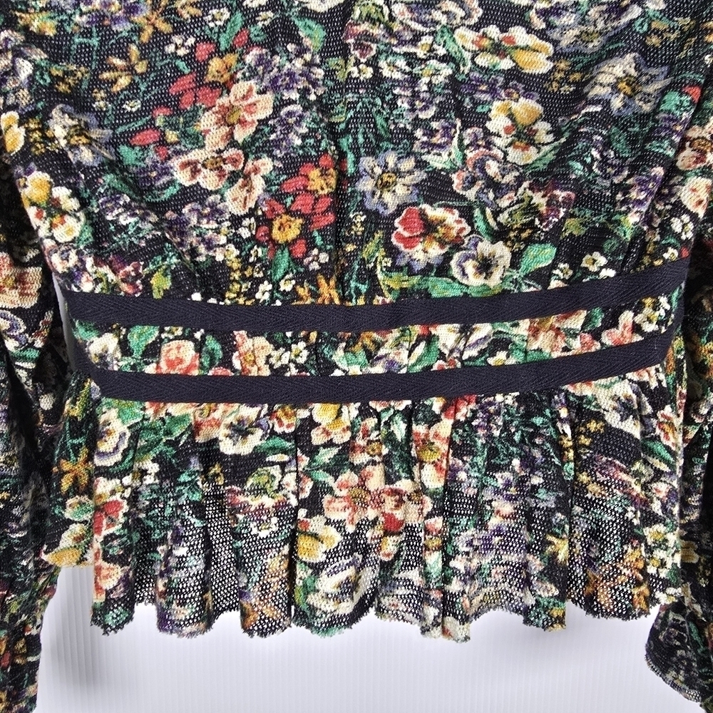 NWT Free People Rudi Ruffle Top In Green & Black Long Sleeve Cropped Size XS - Picture 10 of 16